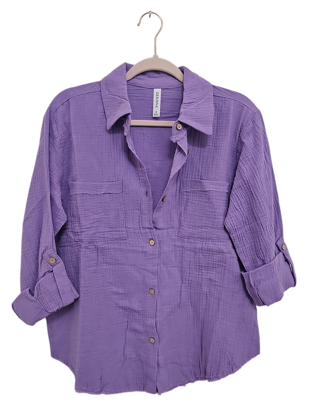 ZENANA NWT TOP PURPLE GAUZE BUTTON FRONT SIZE SMALL - large